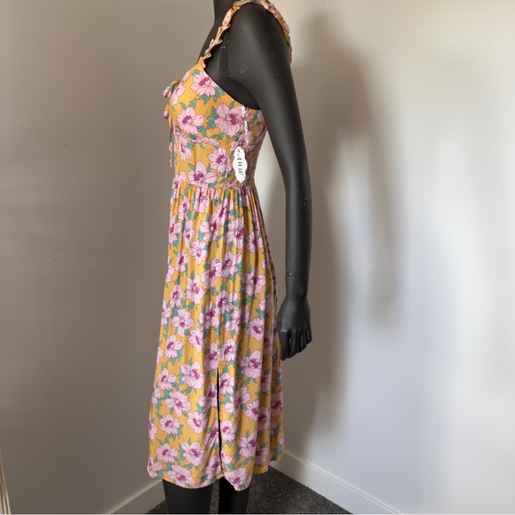 ⚪️ NWT AUW Yellow Floral Midi Dress NWT Size L - Picture 3 of 8